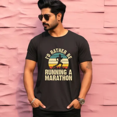 Men's I'D Rather Be Running A Marathon Graphics Printed T-Shirt