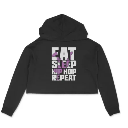 Women's Eat Sleep Hip Hop Repeat Graphics Printed Crop Hoodies