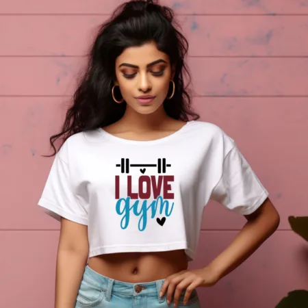Women's I Love Gym Graphics Printed Crop Tops