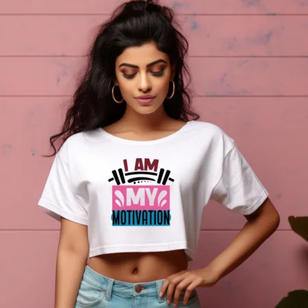 Women's I Am My Motivation Graphics Printed Crop Tops