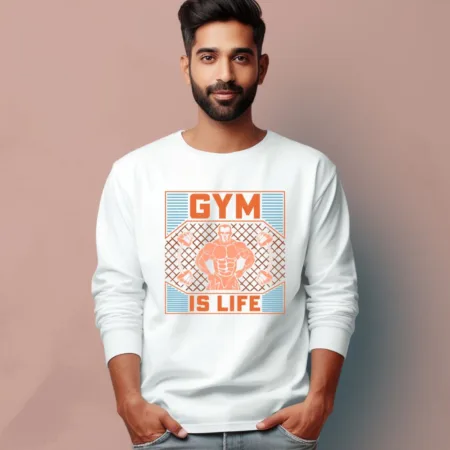Men's Gym Is Life Graphics Printed Full Sleeve T Shirt