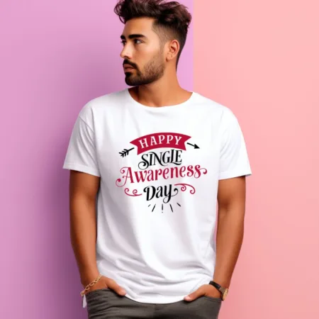 Men's Happy Single Awareness Day Graphics Printed T-Shirt