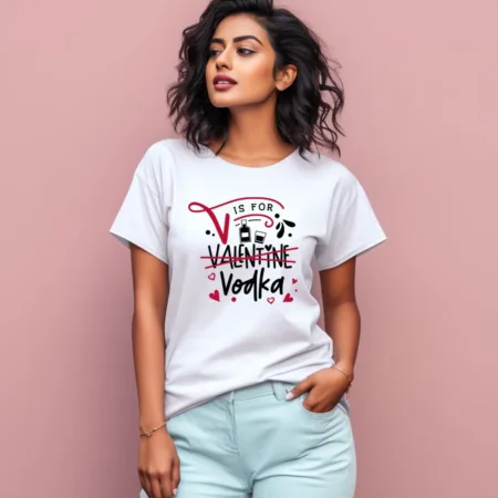 Women's V Is For Valentine Vodka Graphics Printed T-Shirt