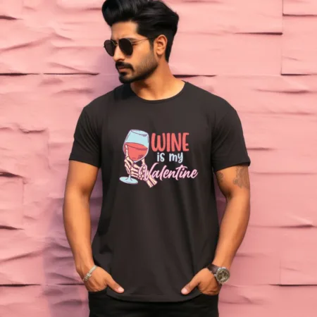 Men's Wine Is My Valentine Graphics Printed T-Shirt