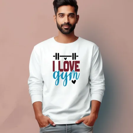 Men's I Love Gym Quote Printed Full Sleeve T-Shirt