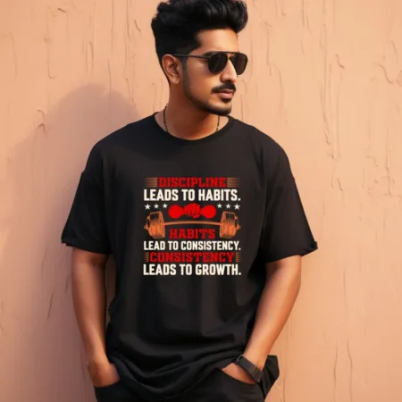 Men's Leads To Habits Lead To Consistency Graphics Printed Oversized T-Shirt