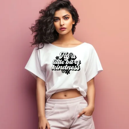 Women's Try A Little Bit Of Kindness Flower Graphics Printed Oversized T-Shirt