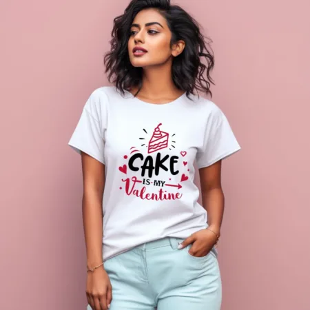 Women's Cake Is My Valentine Graphics Printed T-Shirt