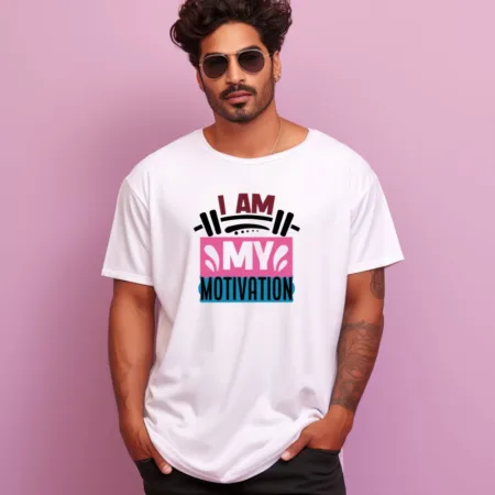 Men's  I Am My Motivation Quote Printed Oversized T-Shirt