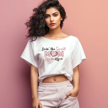 Women's Livin The Sweet Mom Life Graphics Printed Oversized T-Shirt