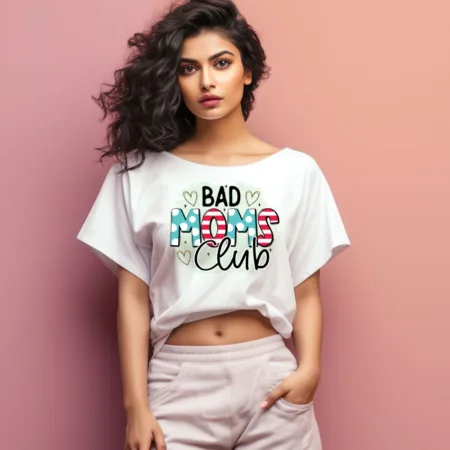 Women's Bad Moms Club Graphics Printed Oversized T-Shirt