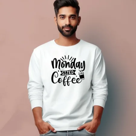 Men's Monday Sized Coffee Quote Printed Full Sleeve T Shirt
