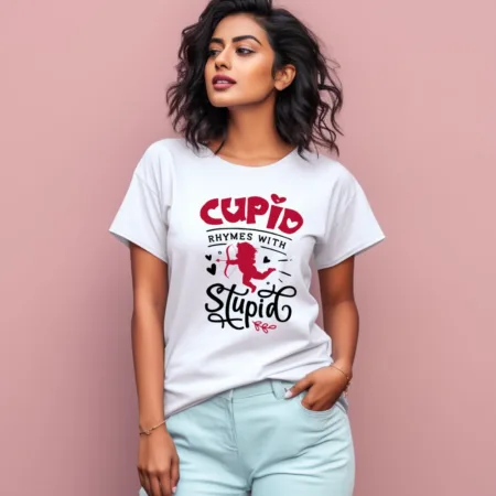 Women's Cupid Rhymes With Stupid Graphics Printed T-Shirt