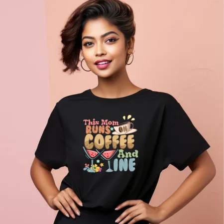 Women's This Mom Runs On Coffee And Wine Graphics Printed Oversized T-Shirt