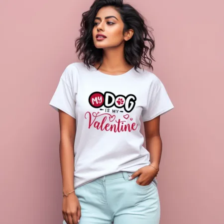 Women's My Dog Is My Valentine Graphics Printed T-Shirt