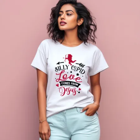 Women's Silly Cupid Love Comes From Jesus Graphics Printed T-Shirt