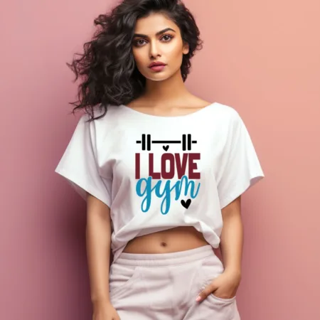Women's I Love Gym Graphics Printed Oversized T-Shirt