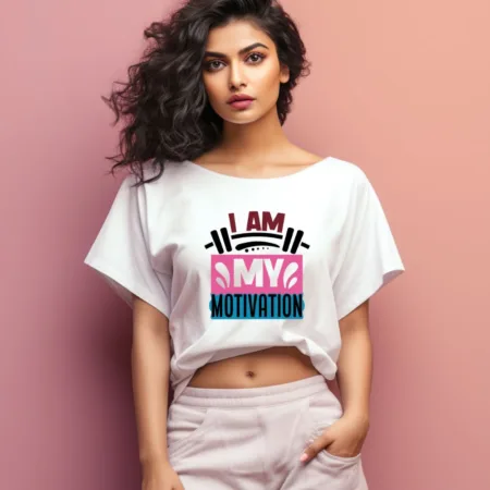 Women's I Am My Motivation Graphics Printed Oversized T-Shirt