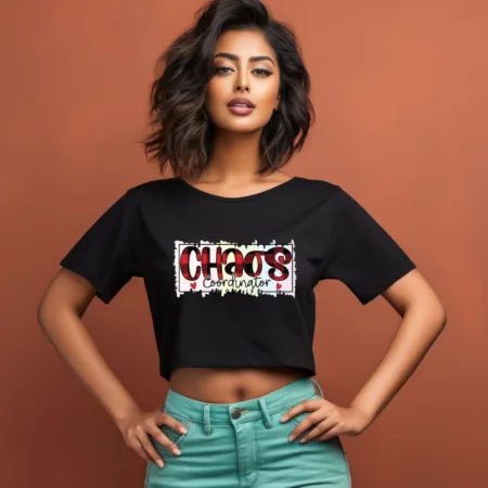 Women's Chaos Coordinator Mom Life Graphics Printed Crop Tops