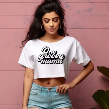 Women's One Groovy Mama Graphics Printed Crop Tops