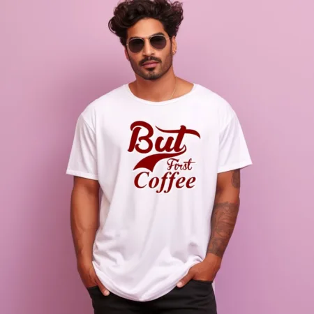 Men's But First Coffee Design Printed Oversized T-Shirt