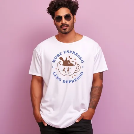 Men's More Espresso Less Depresso  Design Printed Oversized T-Shirt