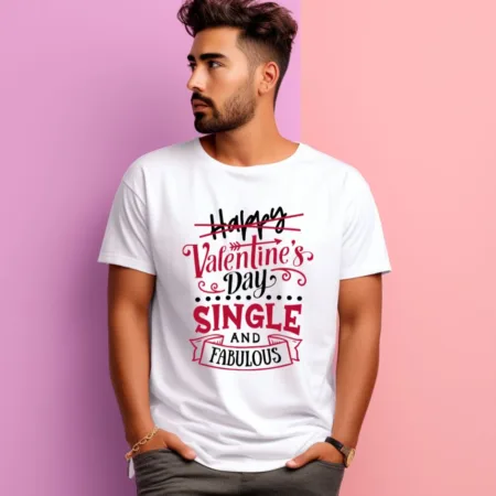 Men's Happy Valentine's Day Single And Fabulous Graphics Printed T-Shirt