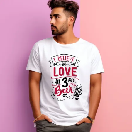 Men's I Believe in Love At Third Beer Graphics Printed T-Shirt