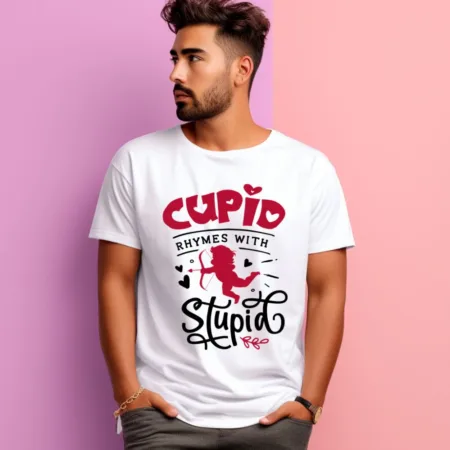 Men's Cupid Rhymes With Stupid Graphics Printed T-Shirt