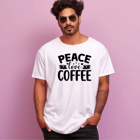 Men's Peace Love Coffee Design Printed Oversized T-Shirt