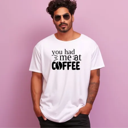 Men's You Had Me At Coffee Design Printed Oversized T-Shirt