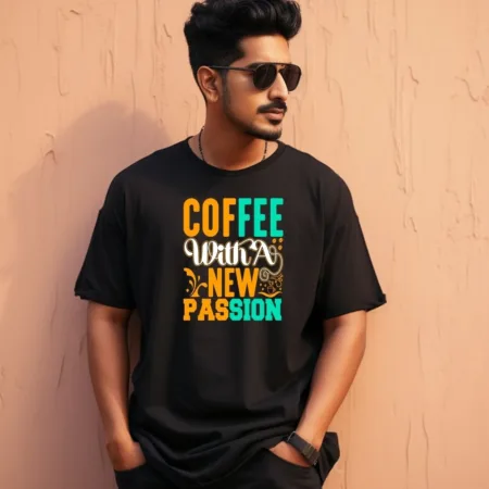 Men's Coffee With New Passion Design Printed Oversized T-Shirt