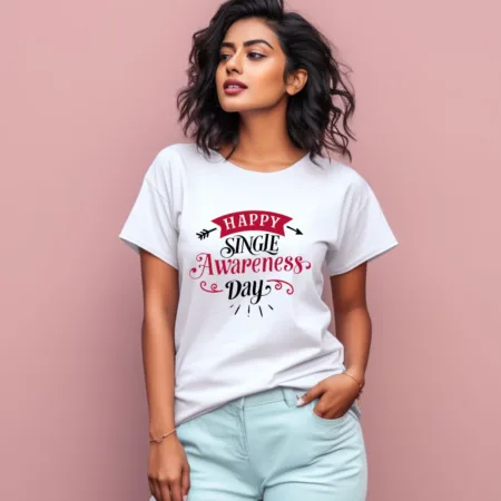 Women's Happy Single Awareness Day Graphics Printed T-Shirt