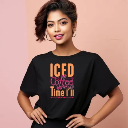 Women's Iced Coffee Time I'll  Graphics Printed Oversized T-Shirt