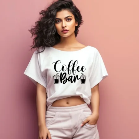 Women's Coffee Bar Graphics Printed Oversized T-Shirt