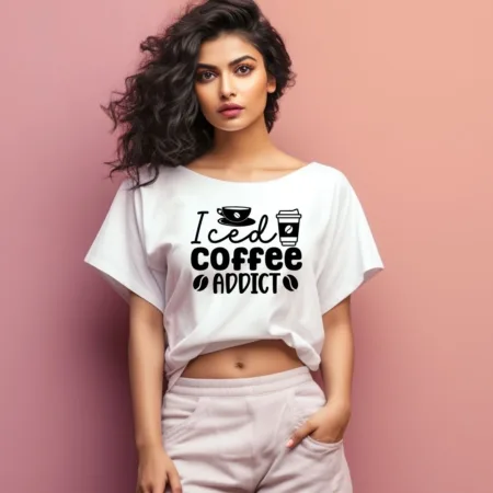 Women's Iced Coffee Addict Graphics Printed Oversized T-Shirt