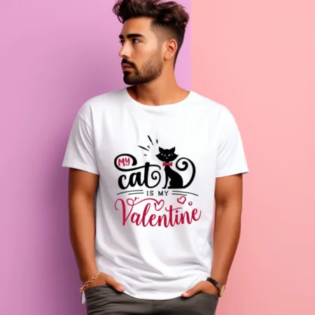 Men's My Cat Is My Valentine Graphics Printed T-Shirt