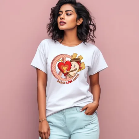 Women's Peace Love Coffee Graphics Printed T-Shirt