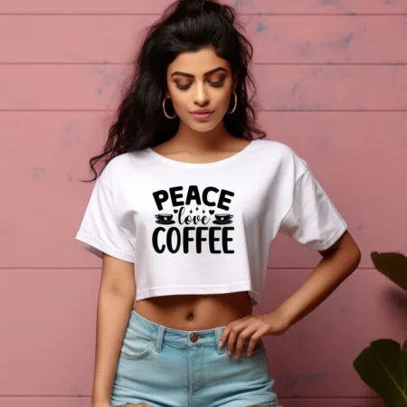 Women's Peace Love Coffee Graphics Printed Crop Tops