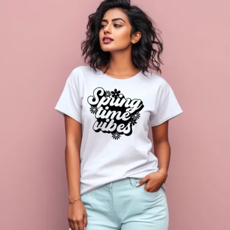Women's Spring Time Vibes Flower Graphics Printed T-Shirt