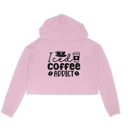 Women's Iced Coffee Addict Graphics Printed Crop Hoodies