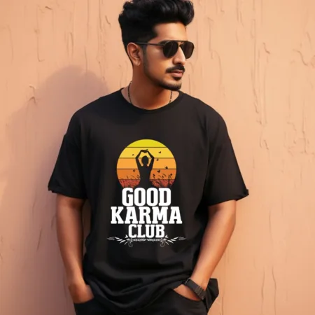 Men's Good Karma Club Graphics Printed Oversized T-Shirt