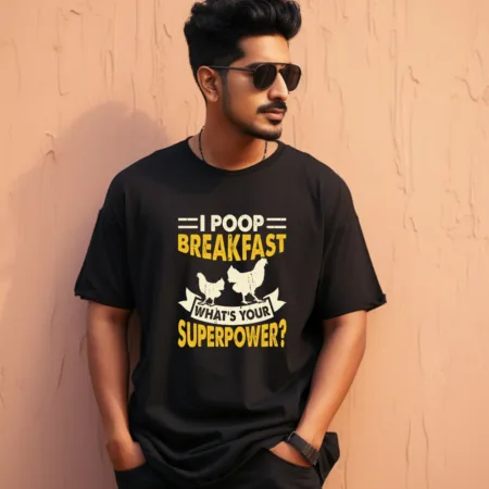 Men's I Poop Breakfast What's Your Superpower Graphics Printed Oversized T-Shirt