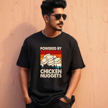 Men's Powered By Chicken Nuggets Graphics Printed Oversized T-Shirt
