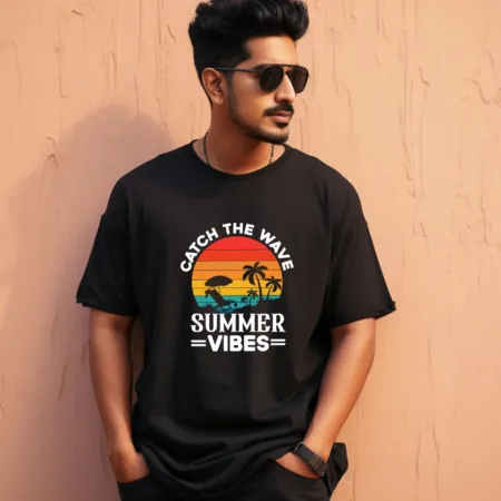 Men's Catch The Wave Summer Vibes Graphics Printed Oversized T-Shirt