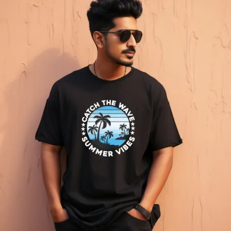 Men's Catch The Wave Summer Vibes Graphics Printed Oversized T-Shirt
