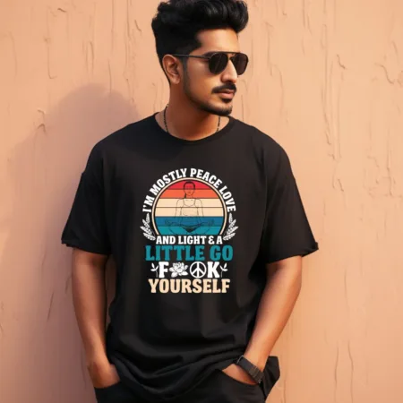 Men's I'm Mostly Peace Love Graphics Printed Oversized T-Shirt