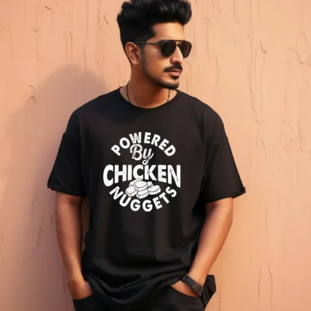 Men's Powered By Chicken Nuggets Graphics Printed Oversized T-Shirt
