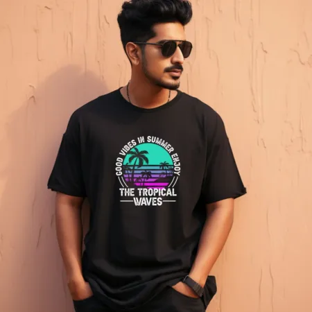 Men's Good Vibes In Summer Enjoy The Tropical waves Graphics Printed Oversized T-Shirt