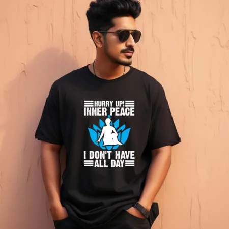 Men's Hurry Up Inner Peace Graphics Printed Oversized T-Shirt